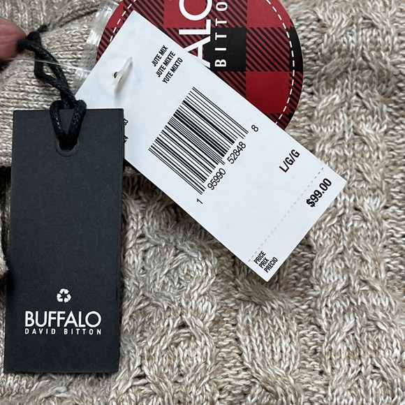 Buffalo David Britton Sweater Mens L Tan Cable Knit Mock Neck 1/4 Button Preppy - Picture 8 of 14